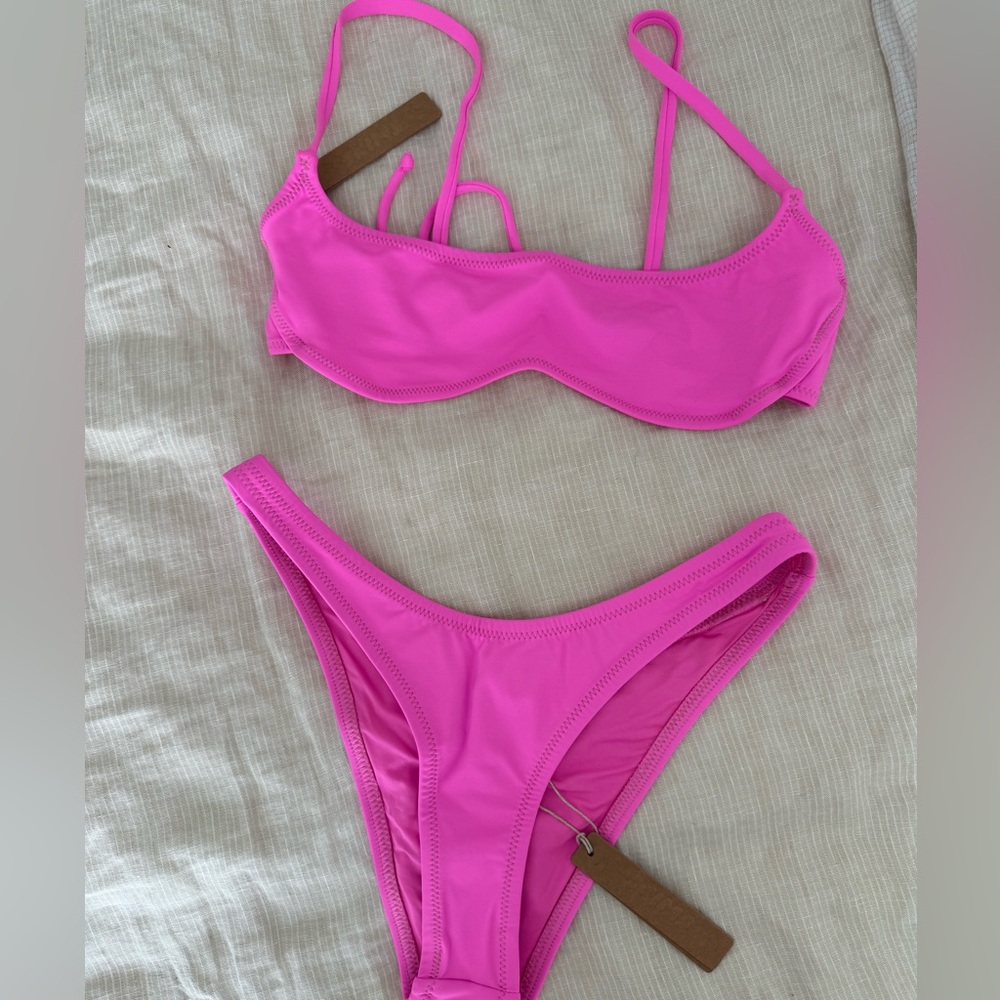 Skims Micro Scoop Bikini top and Cheeky Tanga bottoms